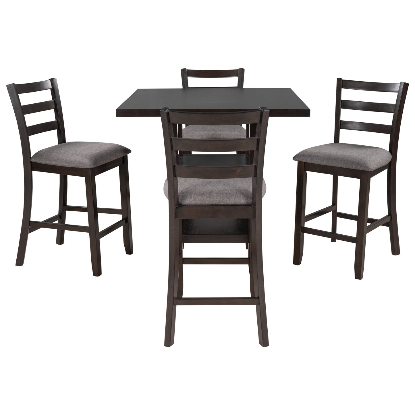 TREXM Wooden Counter Height Dining Set with Padded Chairs and Storage Shelving in Espresso Finish - 1st Choice Furniture Direct