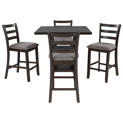 TREXM Wooden Counter Height Dining Set with Padded Chairs and Storage Shelving in Espresso Finish - 1st Choice Furniture Direct