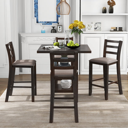 TREXM Wooden Counter Height Dining Set with Padded Chairs and Storage Shelving in Espresso Finish - 1st Choice Furniture Direct