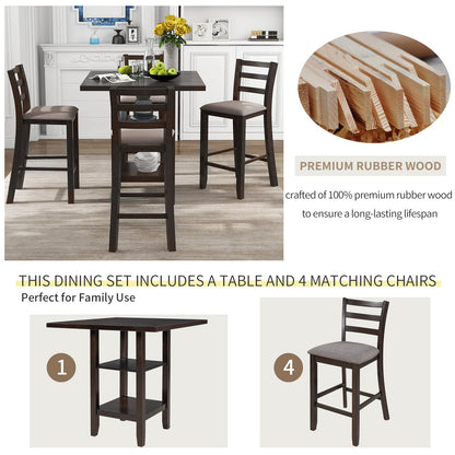 TREXM Wooden Counter Height Dining Set with Padded Chairs and Storage Shelving in Espresso Finish - 1st Choice Furniture Direct
