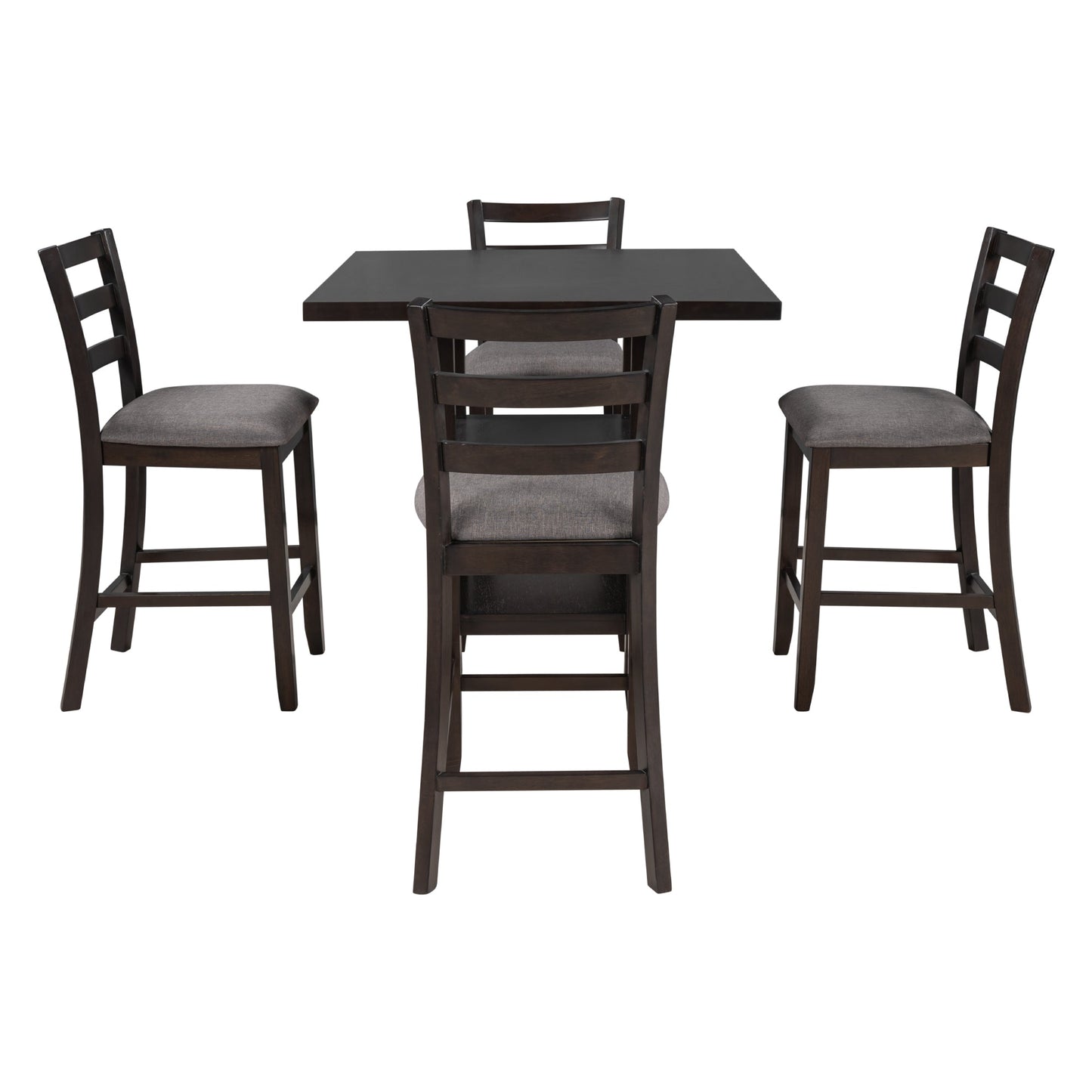 TREXM Wooden Counter Height Dining Set with Padded Chairs and Storage Shelving in Espresso Finish - 1st Choice Furniture Direct