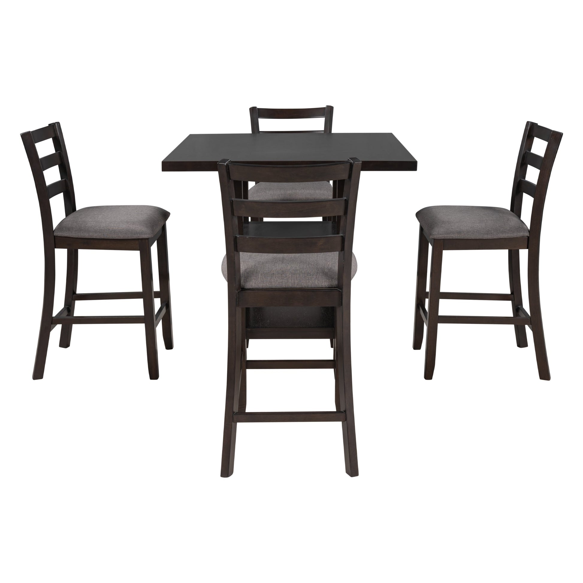 TREXM Wooden Counter Height Dining Set with Padded Chairs and Storage Shelving in Espresso Finish - 1st Choice Furniture Direct