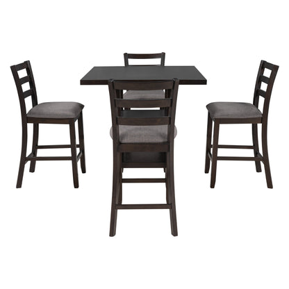 TREXM Wooden Counter Height Dining Set with Padded Chairs and Storage Shelving in Espresso Finish - 1st Choice Furniture Direct