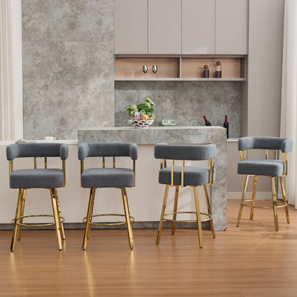 TS Modern Decorative Chair, Gray Teddy Fleece Upholstered Metal Foot Bar Side Chair with Gold Legs, 2PC Set for Living Room, Dressing Area, Office - 1st Choice Furniture Direct