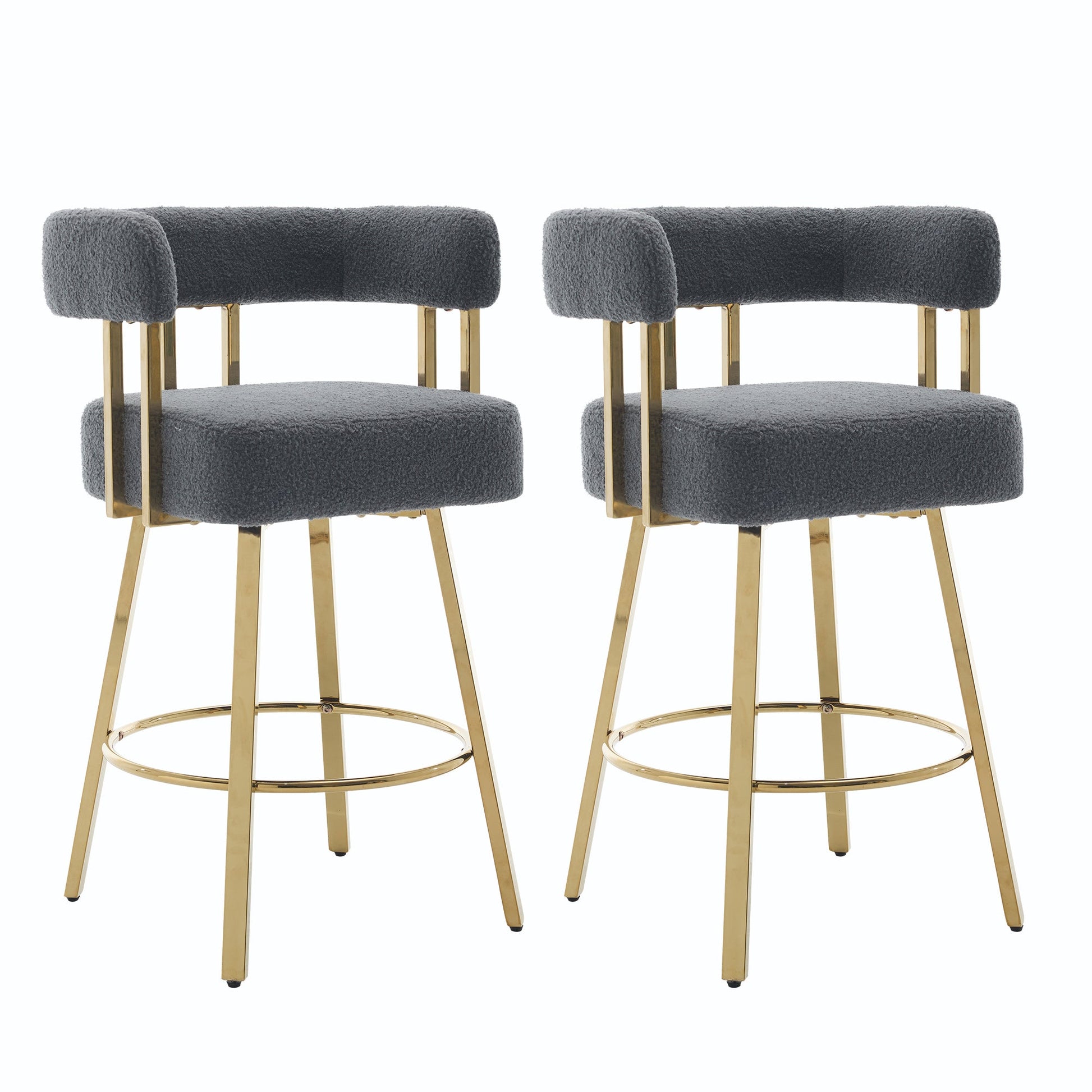 TS Modern Decorative Chair, Gray Teddy Fleece Upholstered Metal Foot Bar Side Chair with Gold Legs, 2PC Set for Living Room, Dressing Area, Office - 1st Choice Furniture Direct