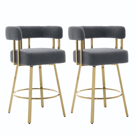TS Modern Decorative Chair, Gray Teddy Fleece Upholstered Metal Foot Bar Side Chair with Gold Legs, 2PC Set for Living Room, Dressing Area, Office - 1st Choice Furniture Direct