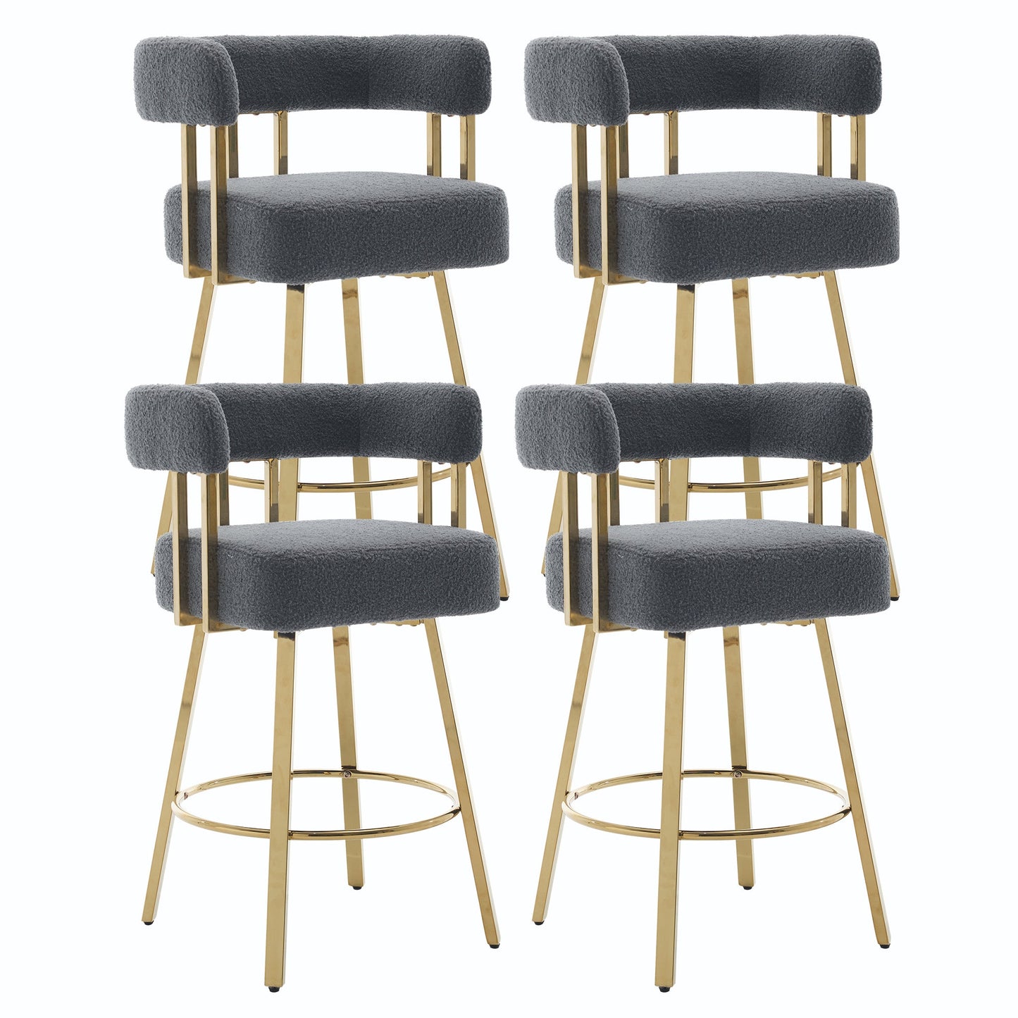 TS Modern Decorative Chair, Gray Teddy Fleece Upholstered Metal Foot Bar Side Chair with Gold Legs, 2PC Set for Living Room, Dressing Area, Office - 1st Choice Furniture Direct