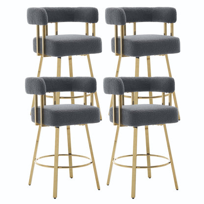 TS Modern Decorative Chair, Gray Teddy Fleece Upholstered Metal Foot Bar Side Chair with Gold Legs, 2PC Set for Living Room, Dressing Area, Office - 1st Choice Furniture Direct