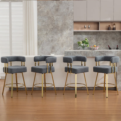 TS Modern Decorative Chair, Gray Teddy Fleece Upholstered Metal Foot Bar Side Chair with Gold Legs, 2PC Set for Living Room, Dressing Area, Office - 1st Choice Furniture Direct