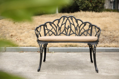 Tulip Cast Aluminum Patio Garden Bench in Black - 1st Choice Furniture Direct