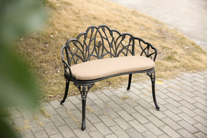 Tulip Cast Aluminum Patio Garden Bench in Black - 1st Choice Furniture Direct