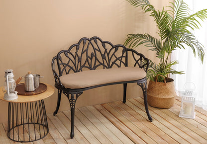 Tulip Cast Aluminum Patio Garden Bench in Black - 1st Choice Furniture Direct