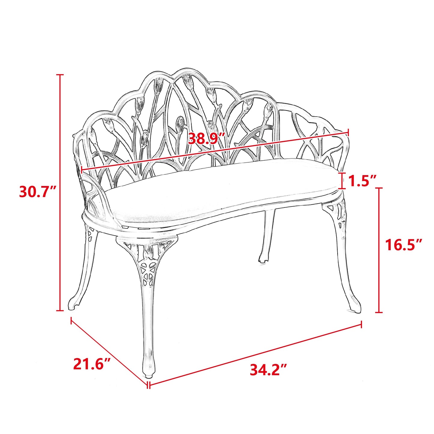 Tulip Cast Aluminum Patio Garden Bench in Black - 1st Choice Furniture Direct