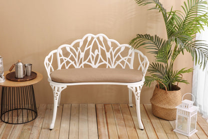 Tulip Patio Garden Bench Metal Park Bench Cast Aluminum Outdoor Furniture with Floral Rose for Patio,Park,Lawn,Yard with cushion - 1st Choice Furniture Direct