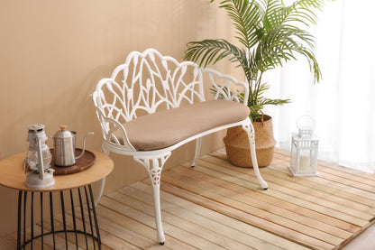 Tulip Patio Garden Bench Metal Park Bench Cast Aluminum Outdoor Furniture with Floral Rose for Patio,Park,Lawn,Yard with cushion - 1st Choice Furniture Direct