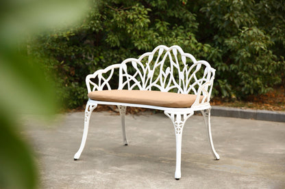 Tulip Patio Garden Bench Metal Park Bench Cast Aluminum Outdoor Furniture with Floral Rose for Patio,Park,Lawn,Yard with cushion - 1st Choice Furniture Direct