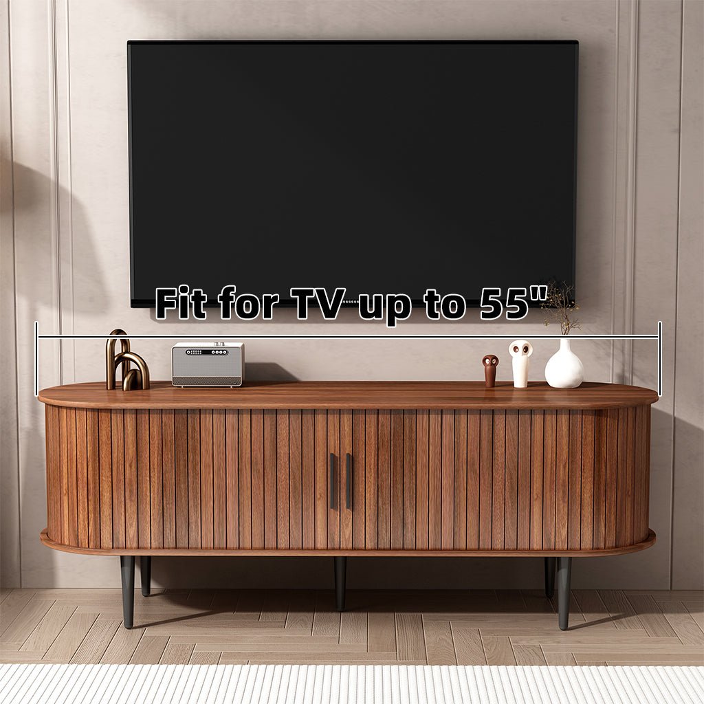 TV Stand, 55' Modern TV Console Table with Storage Compartment and Sliding Door, Gaming Entertainment Center with Cabinet for Living Room, Bedroom, Office (Walnut) - 1st Choice Furniture Direct