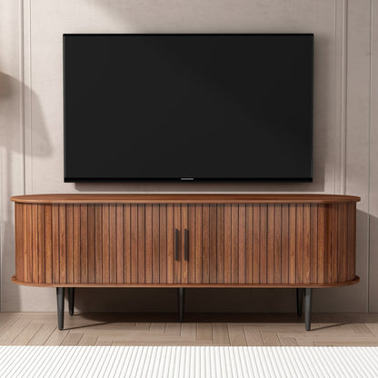 TV Stand, 55' Modern TV Console Table with Storage Compartment and Sliding Door, Gaming Entertainment Center with Cabinet for Living Room, Bedroom, Office (Walnut) - 1st Choice Furniture Direct