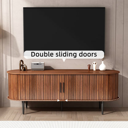 TV Stand, 55' Modern TV Console Table with Storage Compartment and Sliding Door, Gaming Entertainment Center with Cabinet for Living Room, Bedroom, Office (Walnut) - 1st Choice Furniture Direct