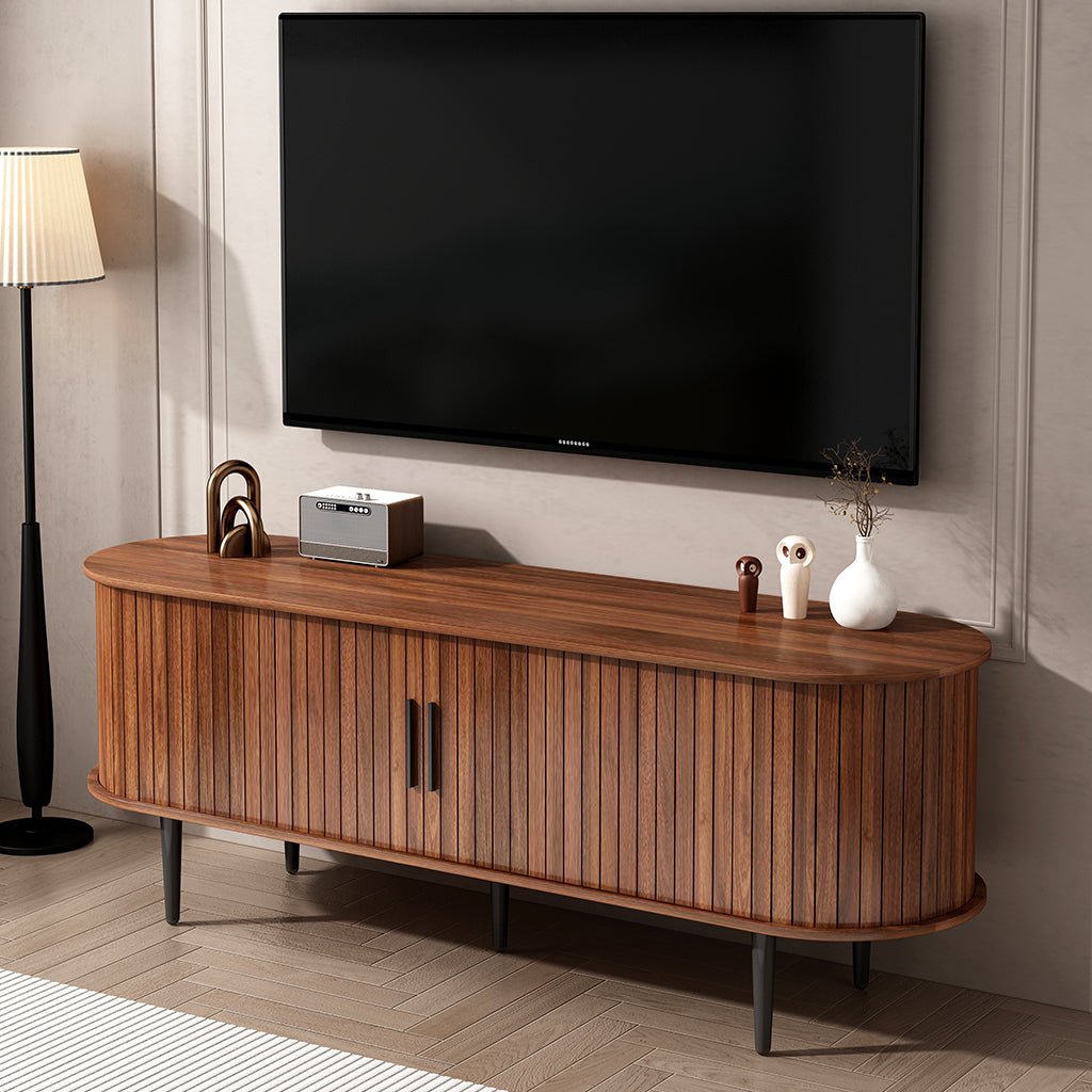 TV Stand, 55' Modern TV Console Table with Storage Compartment and Sliding Door, Gaming Entertainment Center with Cabinet for Living Room, Bedroom, Office (Walnut) - 1st Choice Furniture Direct