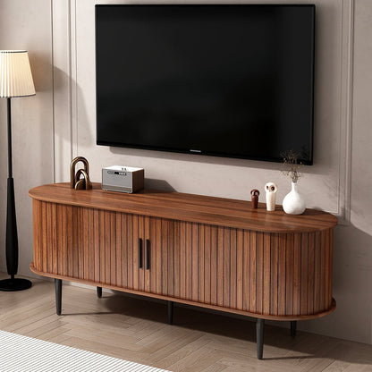 TV Stand, 55' Modern TV Console Table with Storage Compartment and Sliding Door, Gaming Entertainment Center with Cabinet for Living Room, Bedroom, Office (Walnut) - 1st Choice Furniture Direct