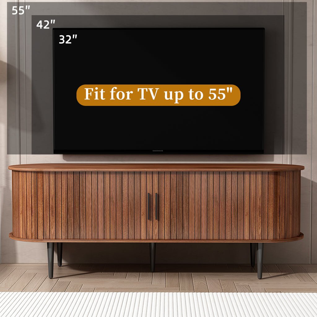 TV Stand, 55' Modern TV Console Table with Storage Compartment and Sliding Door, Gaming Entertainment Center with Cabinet for Living Room, Bedroom, Office (Walnut) - 1st Choice Furniture Direct