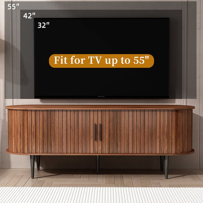 TV Stand, 55' Modern TV Console Table with Storage Compartment and Sliding Door, Gaming Entertainment Center with Cabinet for Living Room, Bedroom, Office (Walnut) - 1st Choice Furniture Direct