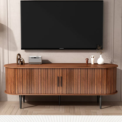 TV Stand, 55' Modern TV Console Table with Storage Compartment and Sliding Door, Gaming Entertainment Center with Cabinet for Living Room, Bedroom, Office (Walnut) - 1st Choice Furniture Direct