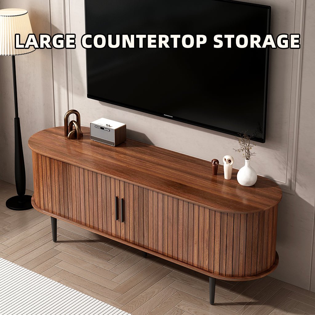 TV Stand, 55' Modern TV Console Table with Storage Compartment and Sliding Door, Gaming Entertainment Center with Cabinet for Living Room, Bedroom, Office (Walnut) - 1st Choice Furniture Direct