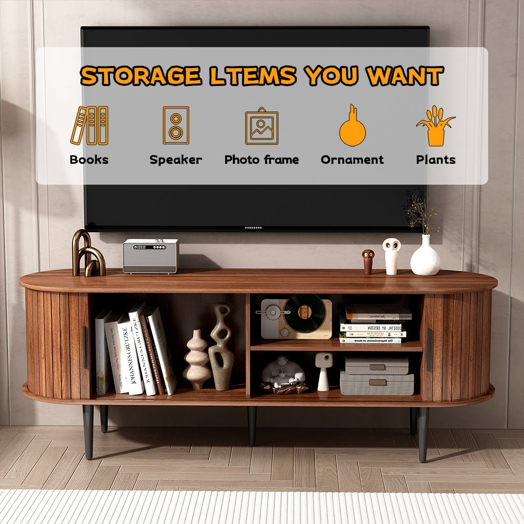 TV Stand, 55' Modern TV Console Table with Storage Compartment and Sliding Door, Gaming Entertainment Center with Cabinet for Living Room, Bedroom, Office (Walnut) - 1st Choice Furniture Direct