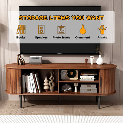 TV Stand, 55' Modern TV Console Table with Storage Compartment and Sliding Door, Gaming Entertainment Center with Cabinet for Living Room, Bedroom, Office (Walnut) - 1st Choice Furniture Direct