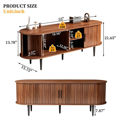 TV Stand, 55' Modern TV Console Table with Storage Compartment and Sliding Door, Gaming Entertainment Center with Cabinet for Living Room, Bedroom, Office (Walnut) - 1st Choice Furniture Direct
