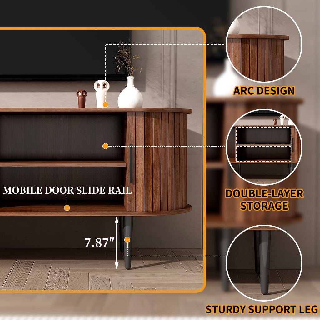 TV Stand, 55' Modern TV Console Table with Storage Compartment and Sliding Door, Gaming Entertainment Center with Cabinet for Living Room, Bedroom, Office (Walnut) - 1st Choice Furniture Direct