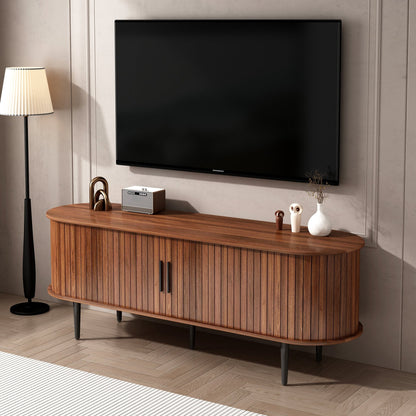 TV Stand, 55' Modern TV Console Table with Storage Compartment and Sliding Door, Gaming Entertainment Center with Cabinet for Living Room, Bedroom, Office (Walnut) - 1st Choice Furniture Direct