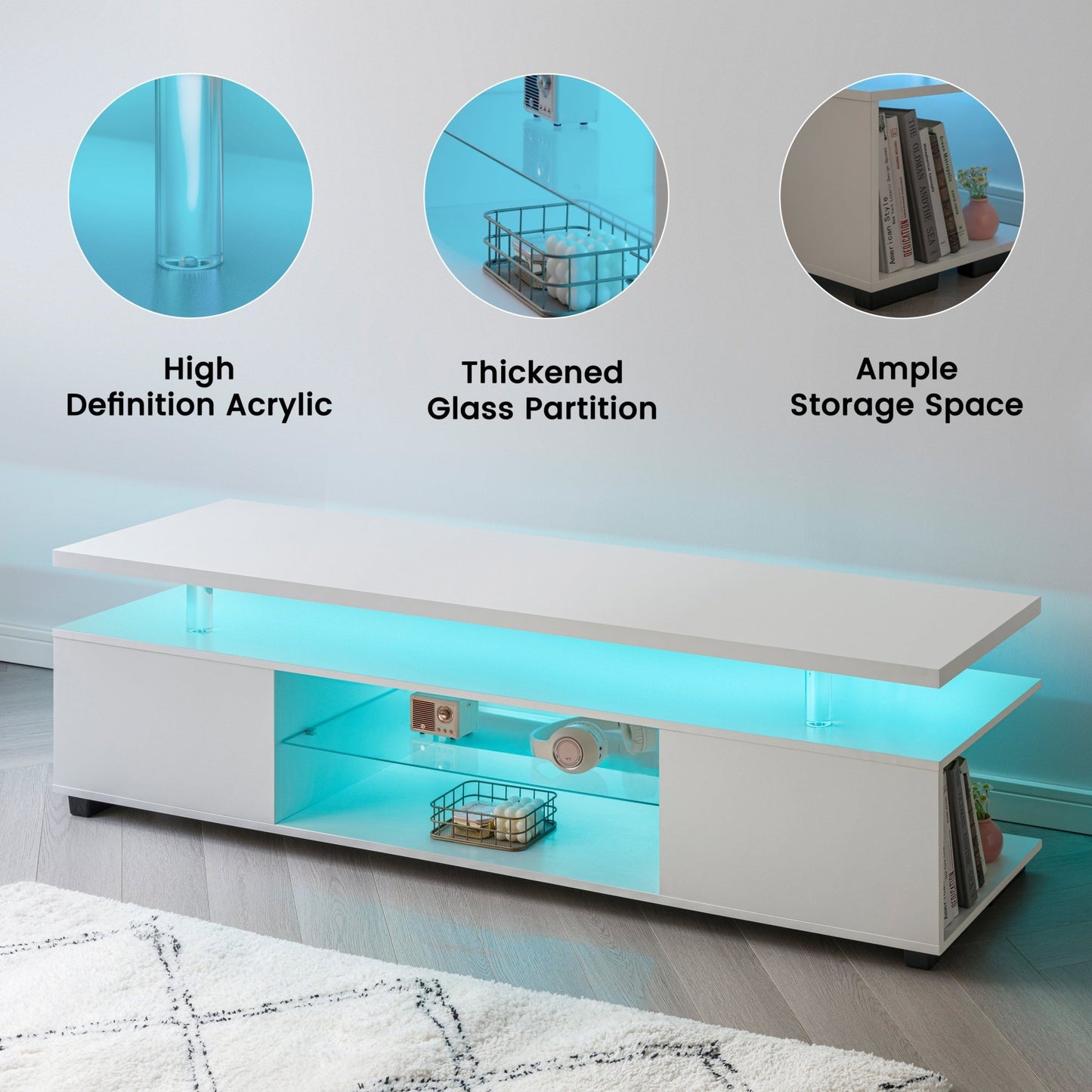 TV Stand for 70 Inch TV LED Gaming Entertainment Center Media Storage Console Table with Large Side Cabinet for Living Room White - 1st Choice Furniture Direct