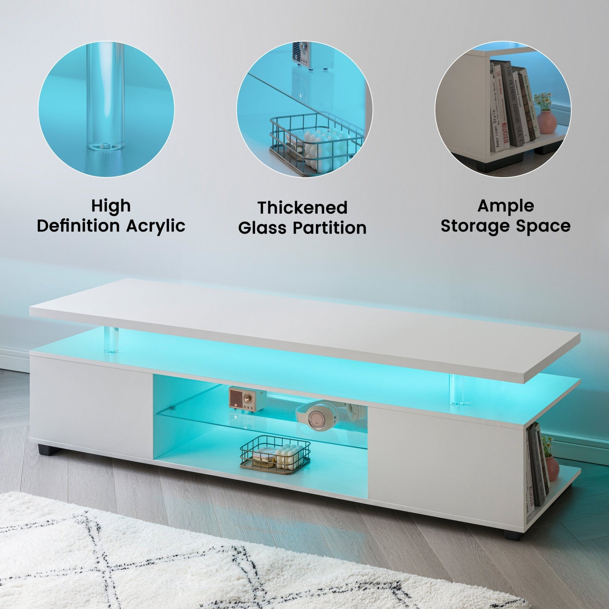 TV Stand for 70 Inch TV LED Gaming Entertainment Center Media Storage Console Table with Large Side Cabinet for Living Room White - 1st Choice Furniture Direct