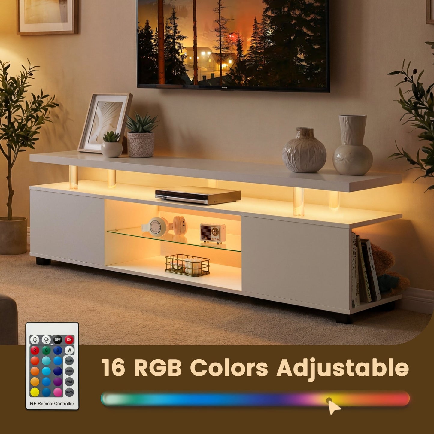 TV Stand for 70 Inch TV LED Gaming Entertainment Center Media Storage Console Table with Large Side Cabinet for Living Room White - 1st Choice Furniture Direct