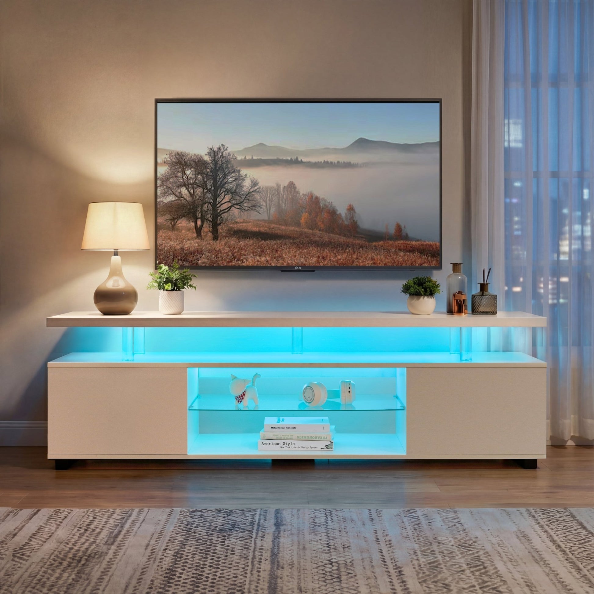 TV Stand for 70 Inch TV LED Gaming Entertainment Center Media Storage Console Table with Large Side Cabinet for Living Room White - 1st Choice Furniture Direct