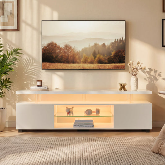 TV Stand for 70 Inch TV LED Gaming Entertainment Center Media Storage Console Table with Large Side Cabinet for Living Room White - 1st Choice Furniture Direct