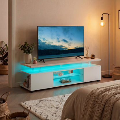 TV Stand for 70 Inch TV LED Gaming Entertainment Center Media Storage Console Table with Large Side Cabinet for Living Room White - 1st Choice Furniture Direct