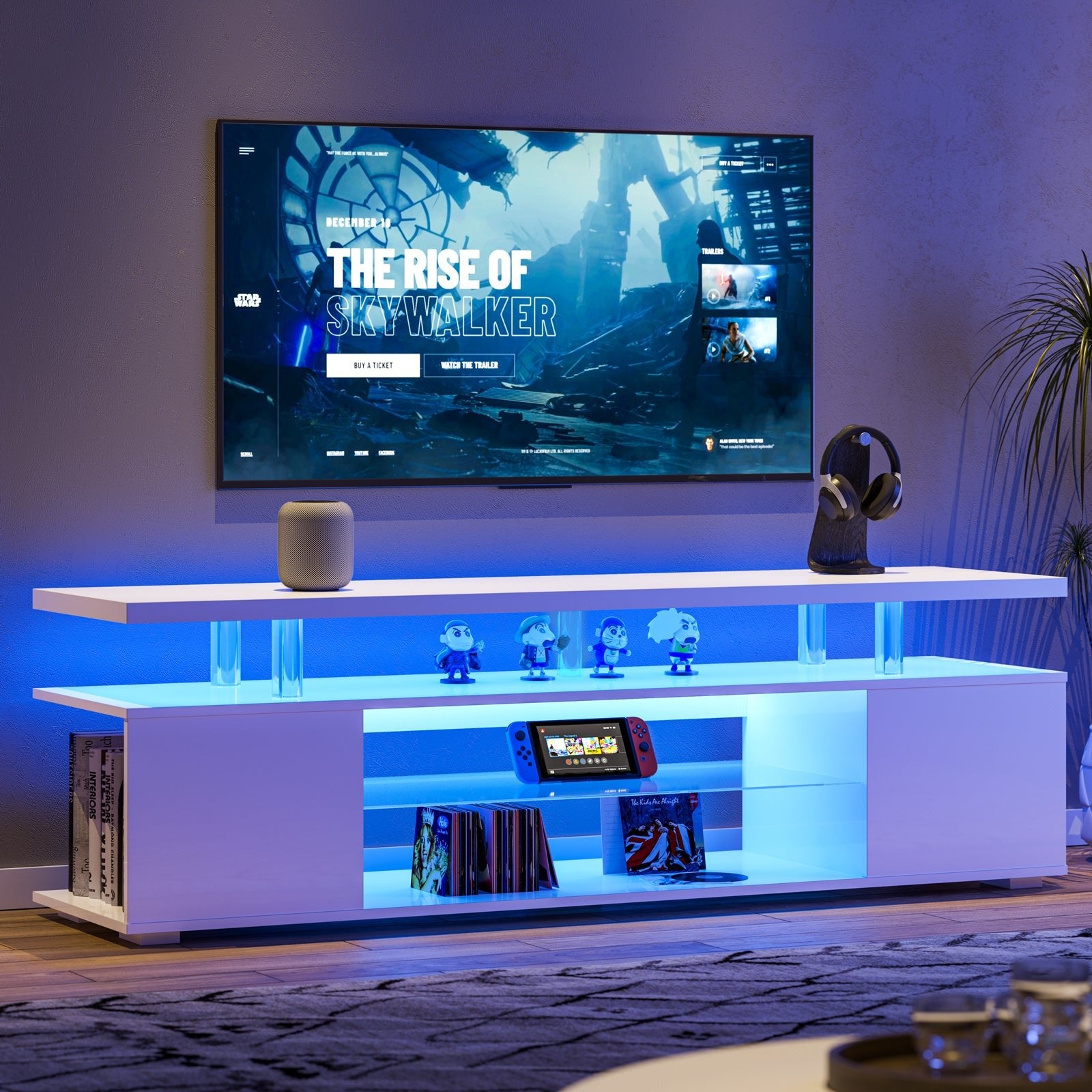 TV Stand for 70 Inch TV LED Gaming Entertainment Center Media Storage Console Table with Large Side Cabinet for Living Room White - 1st Choice Furniture Direct
