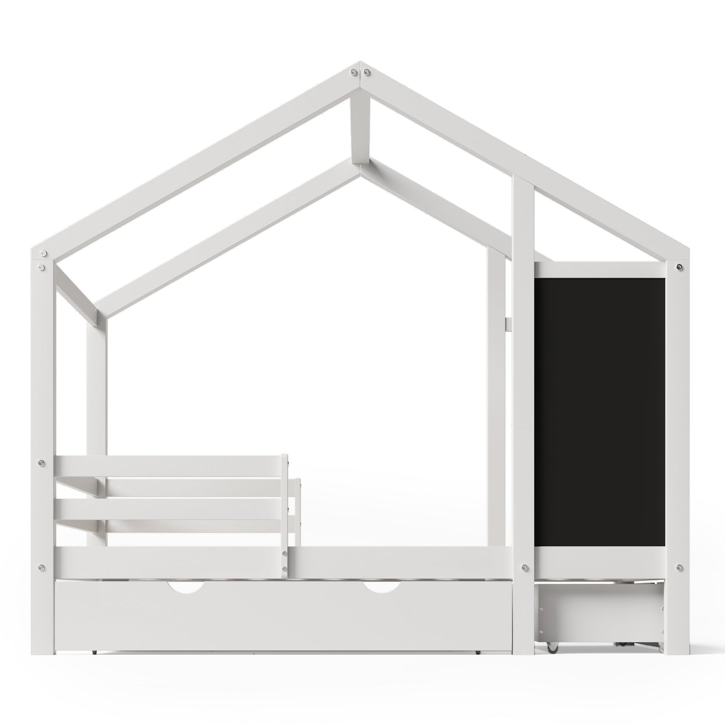 Twin House Bed with Blackboard and Drawers in White, Pine+Plywood+MDF, 80.1'L x 41.9'W x 72'H - 1st Choice Furniture Direct