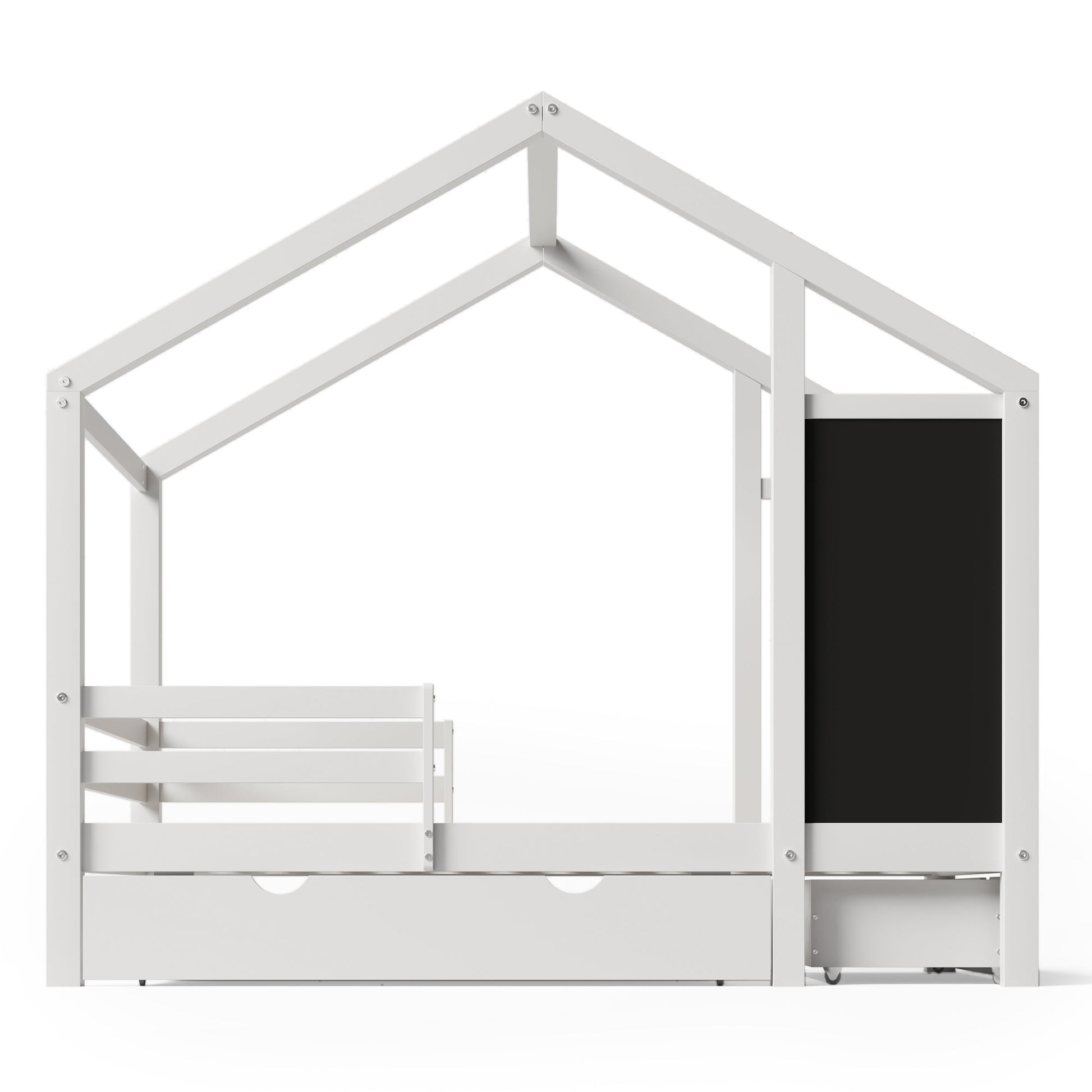 Twin House Bed with Blackboard and Drawers in White, Pine+Plywood+MDF, 80.1'L x 41.9'W x 72'H - 1st Choice Furniture Direct