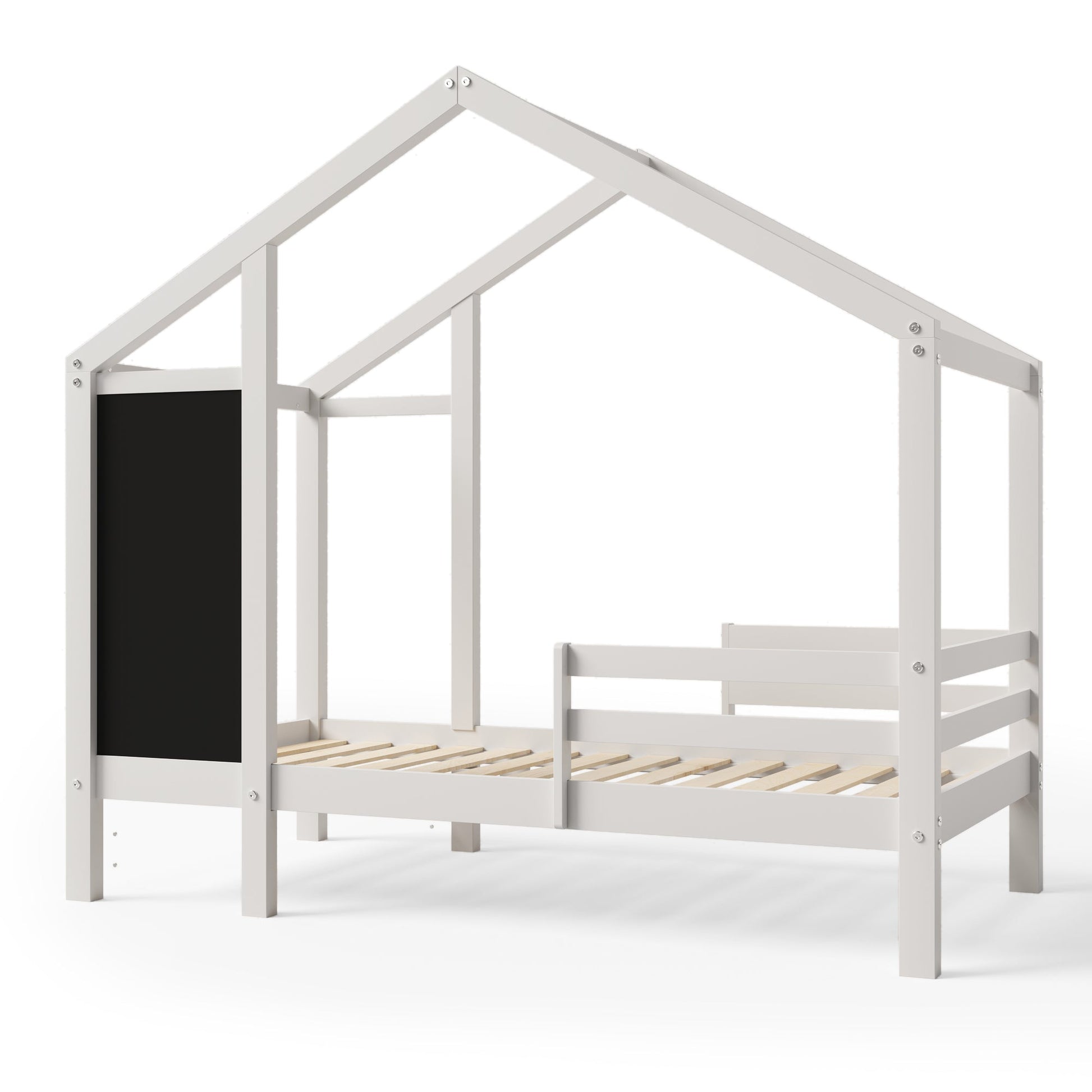 Twin House Bed with Blackboard and Drawers in White, Pine+Plywood+MDF, 80.1'L x 41.9'W x 72'H - 1st Choice Furniture Direct