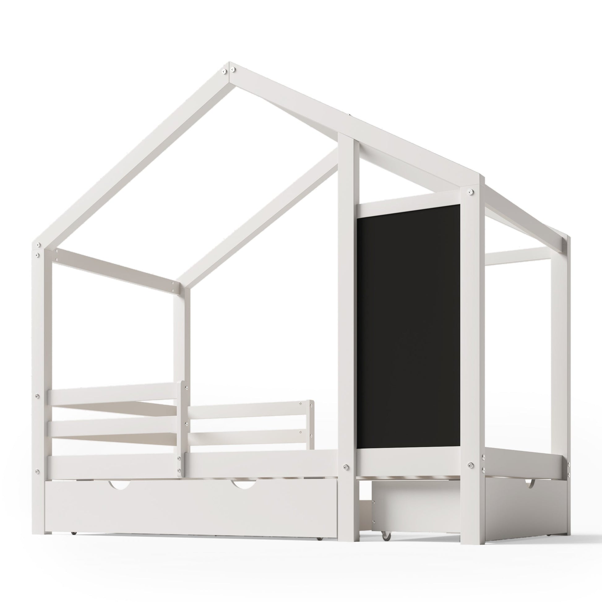 Twin House Bed with Blackboard and Drawers in White, Pine+Plywood+MDF, 80.1'L x 41.9'W x 72'H - 1st Choice Furniture Direct