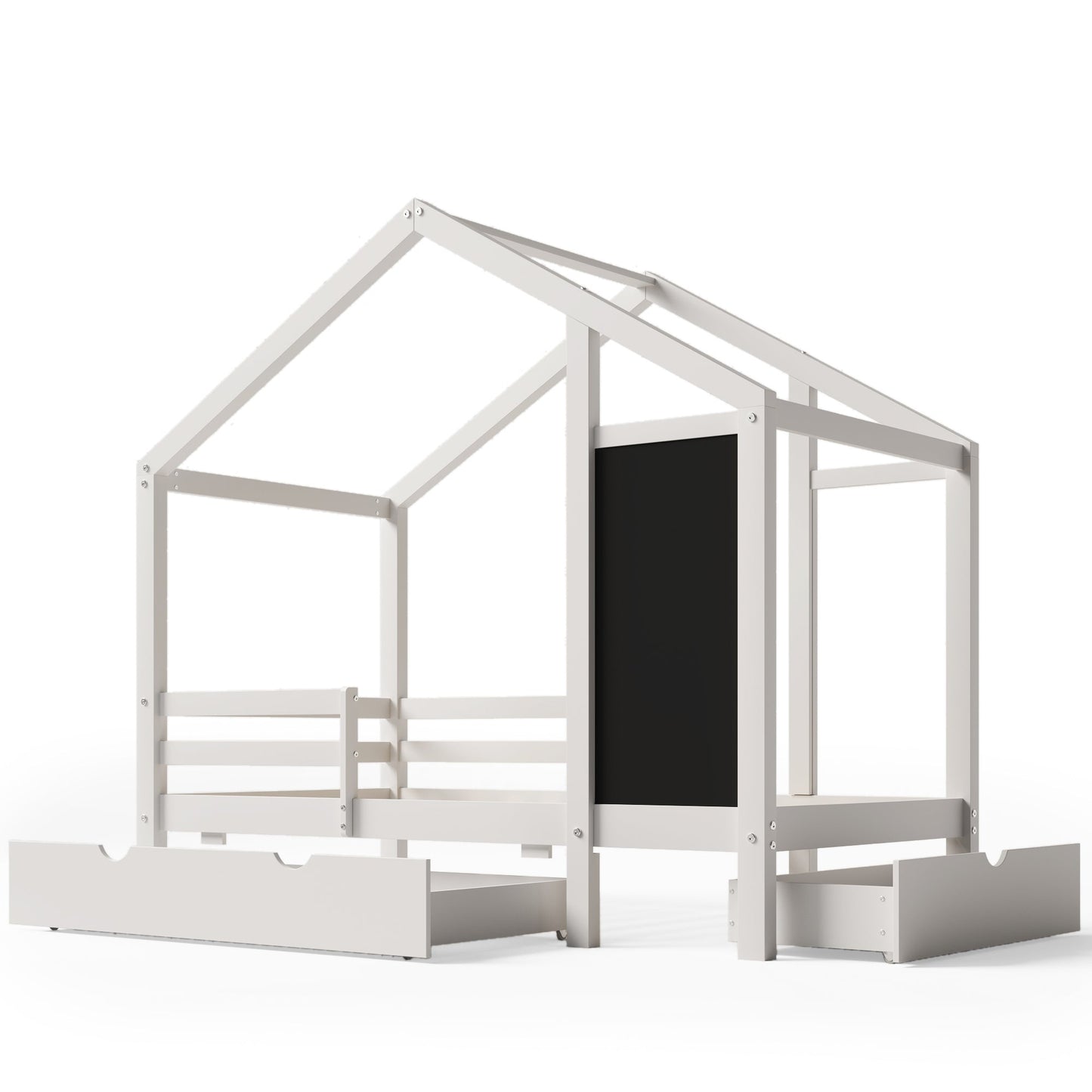 Twin House Bed with Blackboard and Drawers in White, Pine+Plywood+MDF, 80.1'L x 41.9'W x 72'H - 1st Choice Furniture Direct