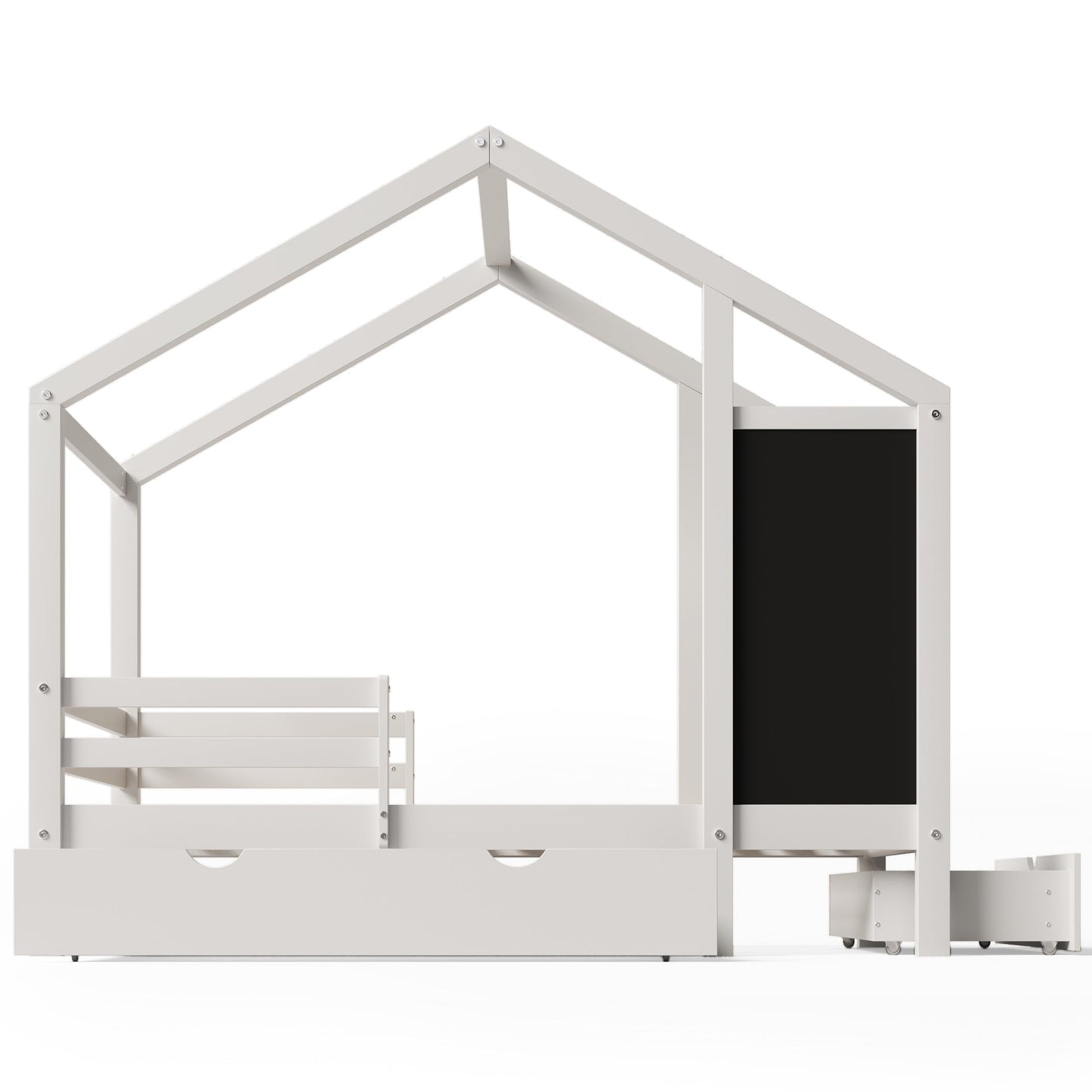 Twin House Bed with Blackboard and Drawers in White, Pine+Plywood+MDF, 80.1'L x 41.9'W x 72'H - 1st Choice Furniture Direct