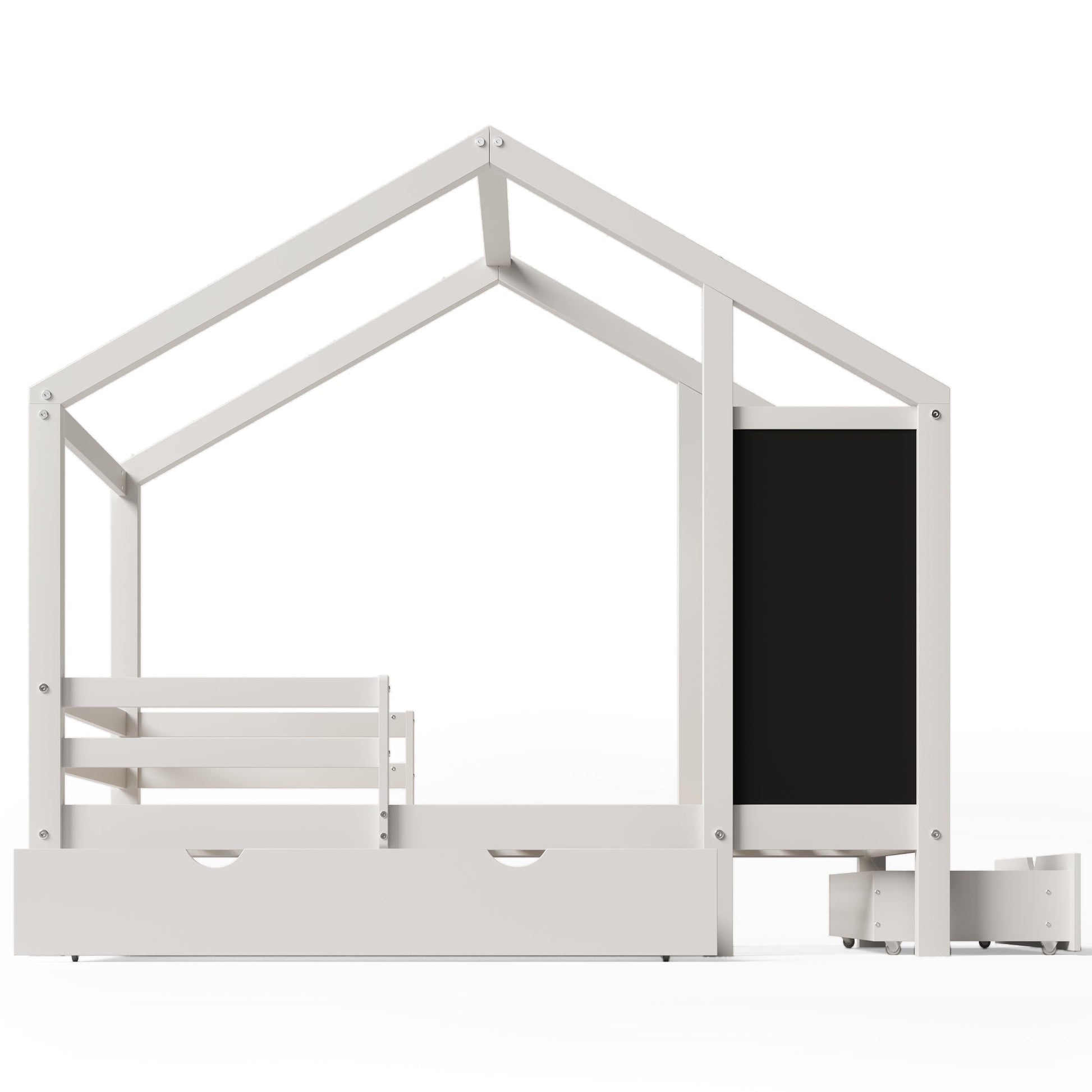 Twin House Bed with Blackboard and Drawers in White, Pine+Plywood+MDF, 80.1'L x 41.9'W x 72'H - 1st Choice Furniture Direct
