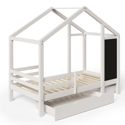 Twin House Bed with Blackboard and Drawers in White, Pine+Plywood+MDF, 80.1'L x 41.9'W x 72'H - 1st Choice Furniture Direct