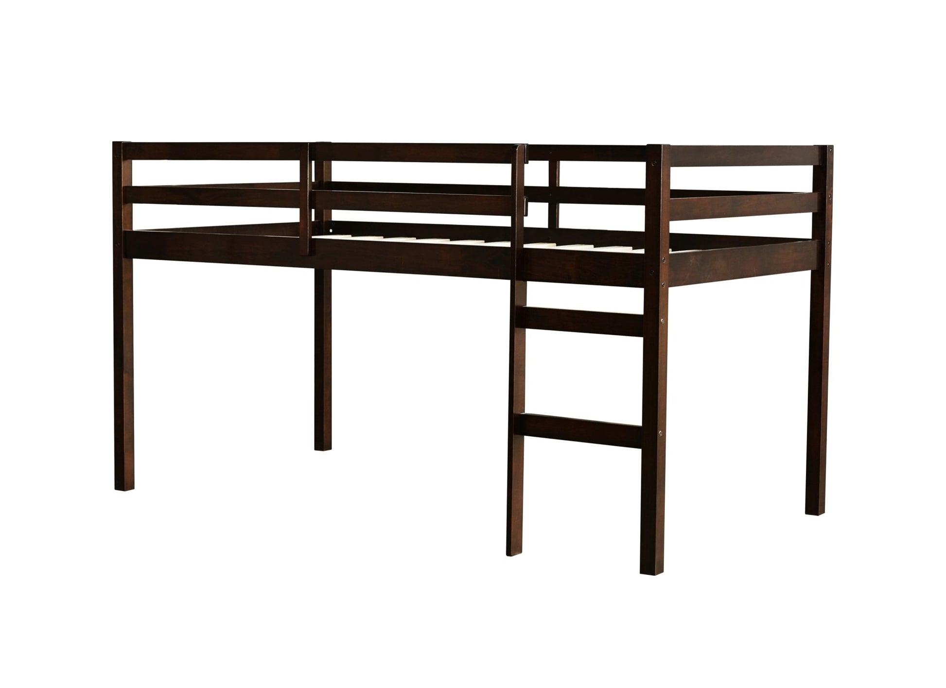 Twin Loft Bed with Ladder – Espresso Rubber Wood Low Loft Bed for Kids - 1st Choice Furniture Direct